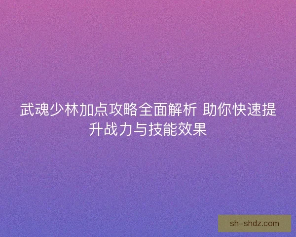 武魂少林加点攻略全面解析 助你快速提升战力与技能效果
